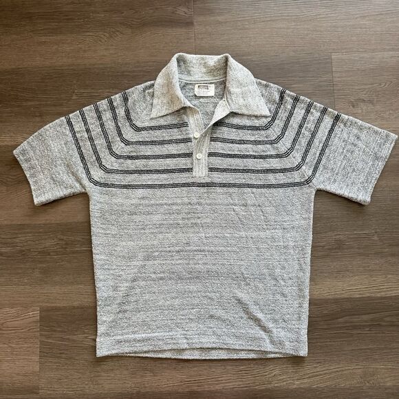 Vintage 70s Montgomery Ward Textured Knit Polo Shirt Grunge Surf Stripe M - Picture 2 of 7